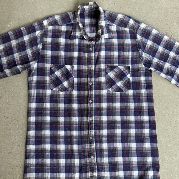 Vintage 80s Flannel Blue Red Western Two Pocket Made in USA Fits like Large - Picture 2 of 8